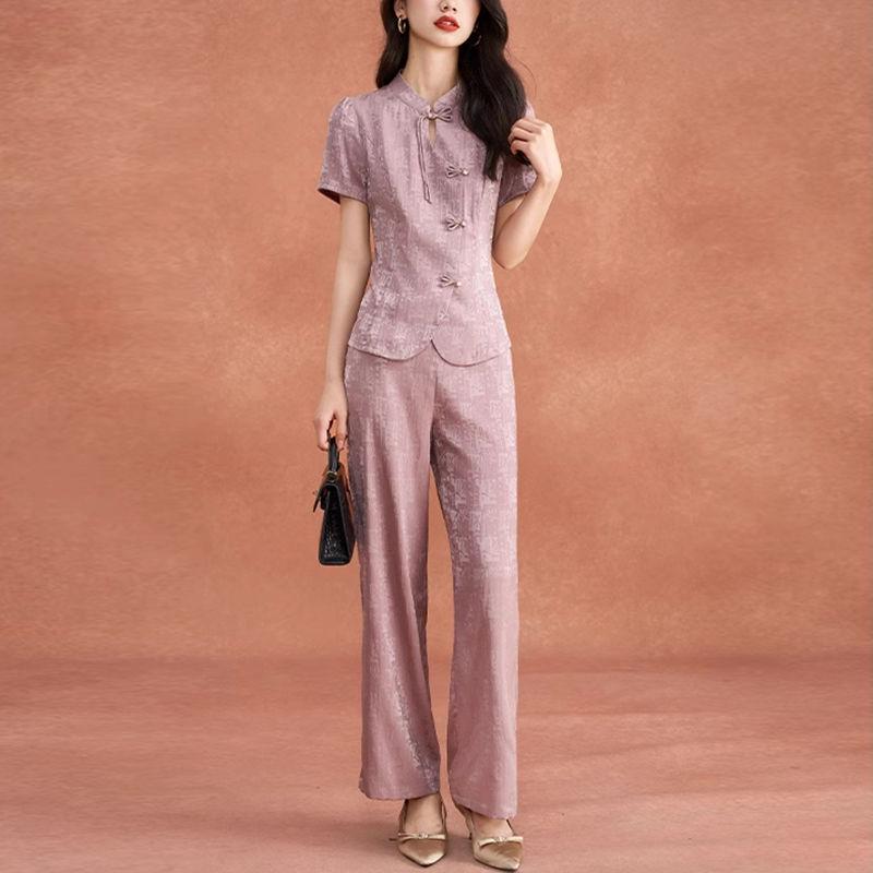 

Роскошный элегантный комплект-двойка в новом китайском стиле для женщин - Летняя коллекция 2025 2XL (125-135 jin)