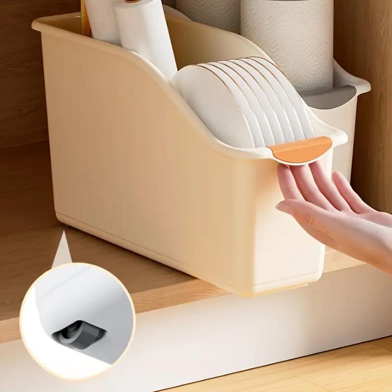 Cabinet Organizer with Wheels Large Storage Bins Adjustable Shelves Narrow Spaces Multi Use Kitchen Home Organization Box