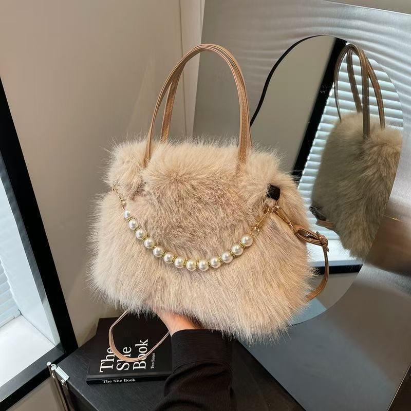 Women's Faux Fur Pearl Crossbody Tote - Autumn/Winter Collection