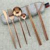 9pcs/Set Travel Cutlery Set Portable Gold Dinnerware Set Stainless Steel Tableware Set With Metal Straw Brush Chopsticks Bag