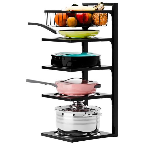 Pot Pan Organizer Rack under Cabinet, Heavy Duty Pot Pan Rack under Sink Organizers, 4/5 Tiers Height Adjustable Pan Organizer Rack, Pot Lid organizer