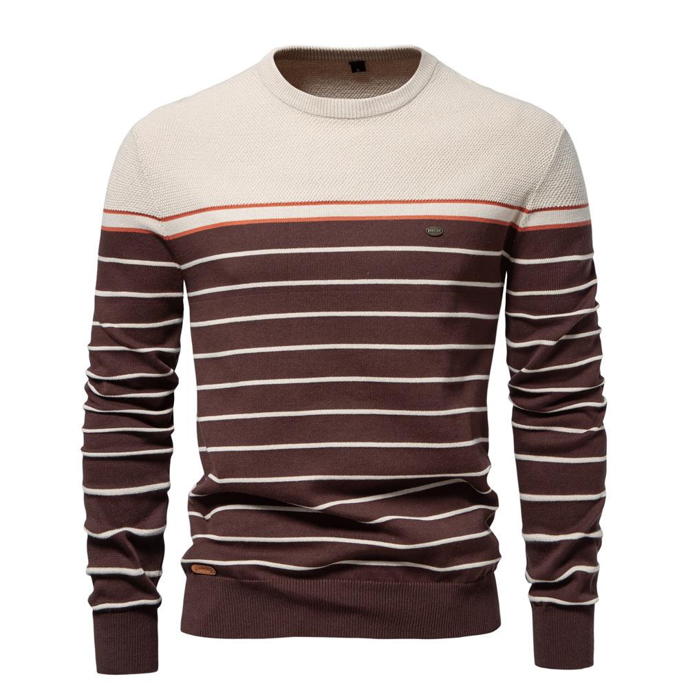 Men s Color-block Striped Long-Sleeve Knit Sweater - Round Neck, Autumn/Winter 2024 Fashion XL