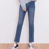 jeans for women Medium Blue high waist denim pants straight fit boot cut style waist hidden banding date outfits Korea fashion