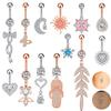 Alisouy 1pc Zircon Sexy Long Belly Ring Star Sun Moon Heart Navel Piercing Surgical Steel Women Belly Button Ring Navel Jewelry