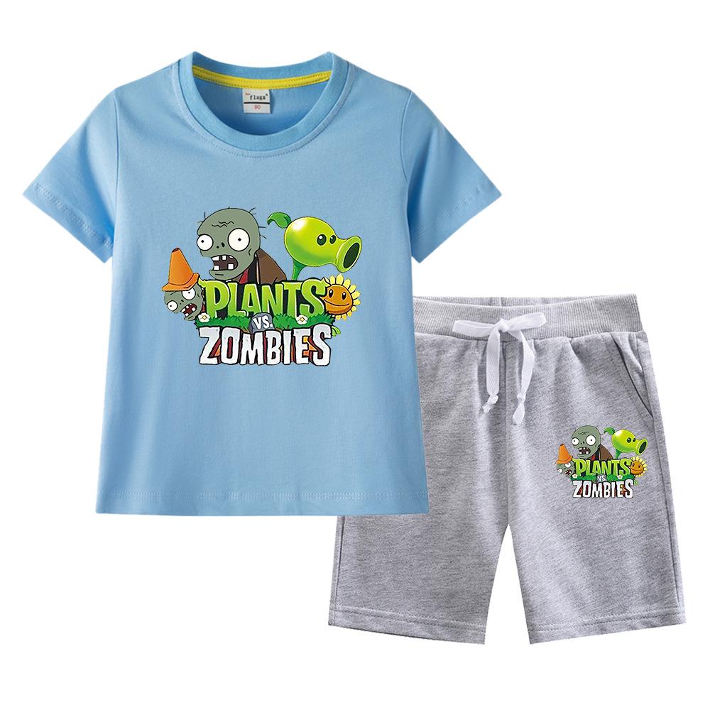 Plants Vs. Zombies Boys' Summer Set: Kids' Thin Short Sleeve T-shirt & Shorts Two-Piece Set