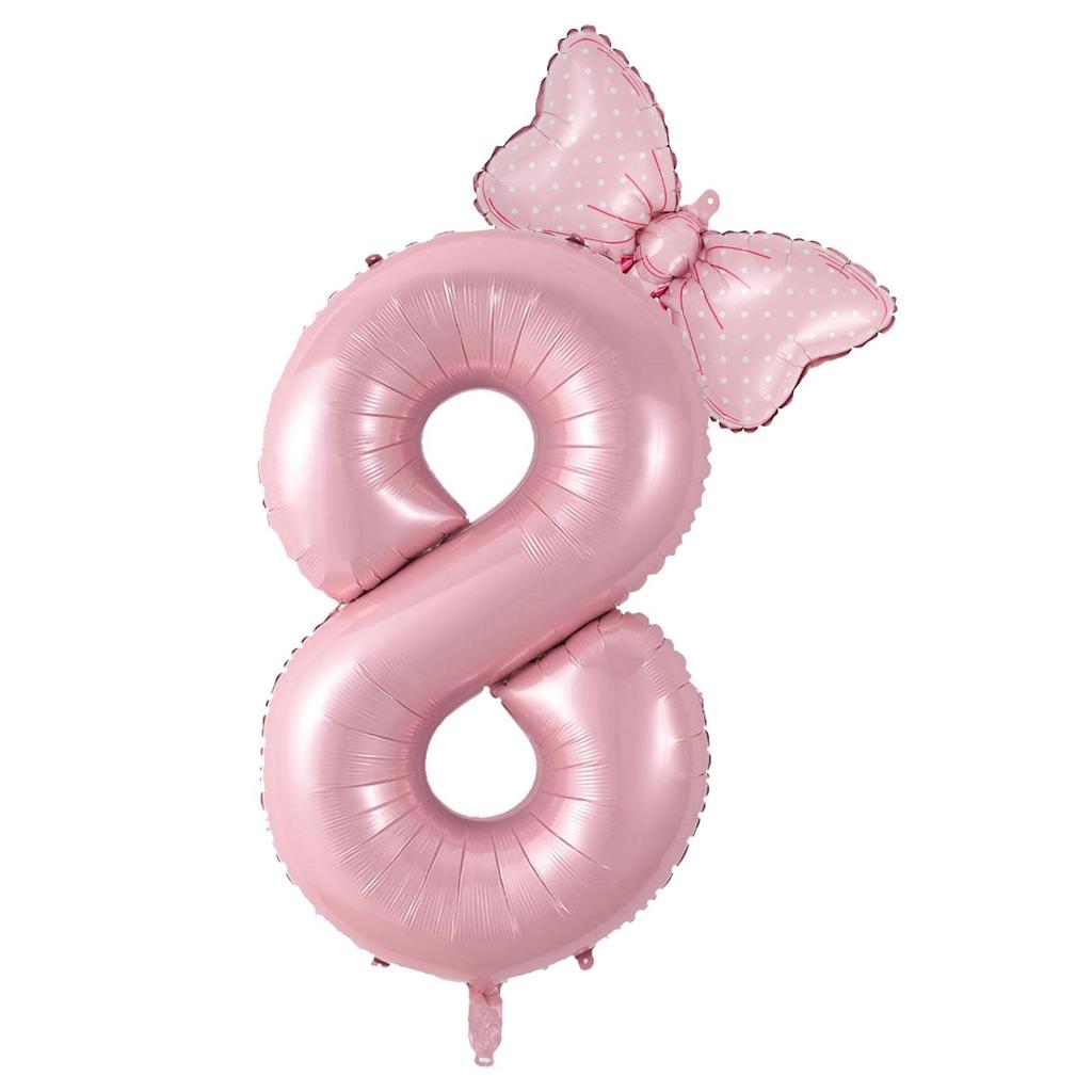 2Pcs 40 Inch Macaron Pearlescent Pink Numbers Foil Balloon Set Mini Size Bow Balloons for Boys Girls Birthday Party Decoration