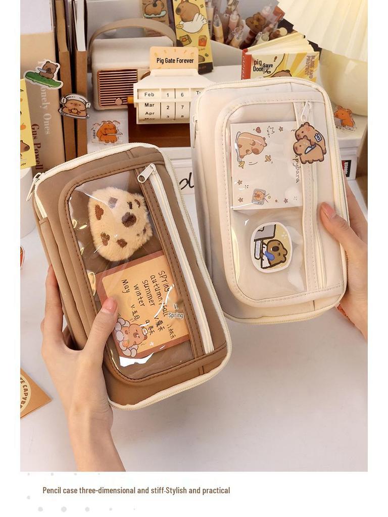 Large-Capacity Capybara Pencil Case for Girls – Cute & Transparent Design for Junior High Students