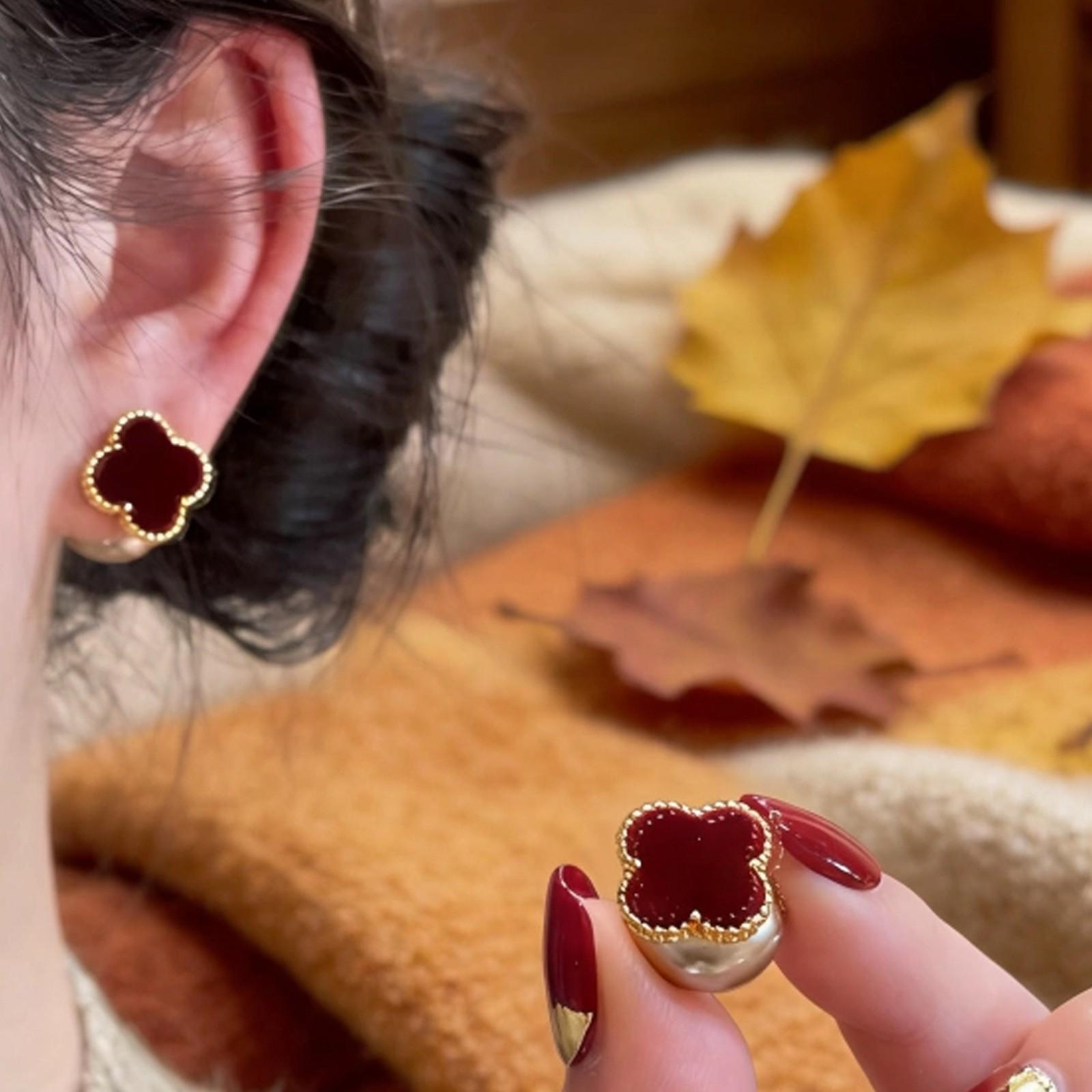 

Сережки Ancola Red Silver Geometric з масляним покриттям - Ретро мода, елітні кафи для вух для жінок