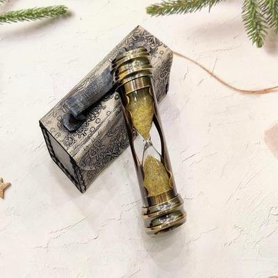 Sablier en verre de 15,24 cm, Sablier en laiton, Figurine en laiton, Décorations pour la maison, Boussole en laiton, Étui en cuir, Cadeau de mariage