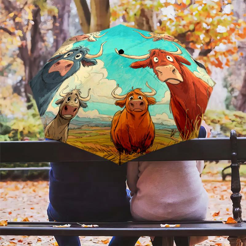 Animals In the Grass Pattern, Automatic Folding Umbrella, Portable and Foldable Design, 8 Ribs, a Christmas or Birthday Gift.