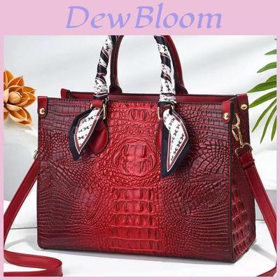 Pu Crocodile Pattern Tote Bag For Women With Zipper Closure And Multiple Pockets