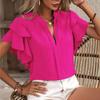 Elegant Pullover Blouse Women's Summer New V-neck Casual Double Layered Ruffle Sleeves Solid Color Shirt Top