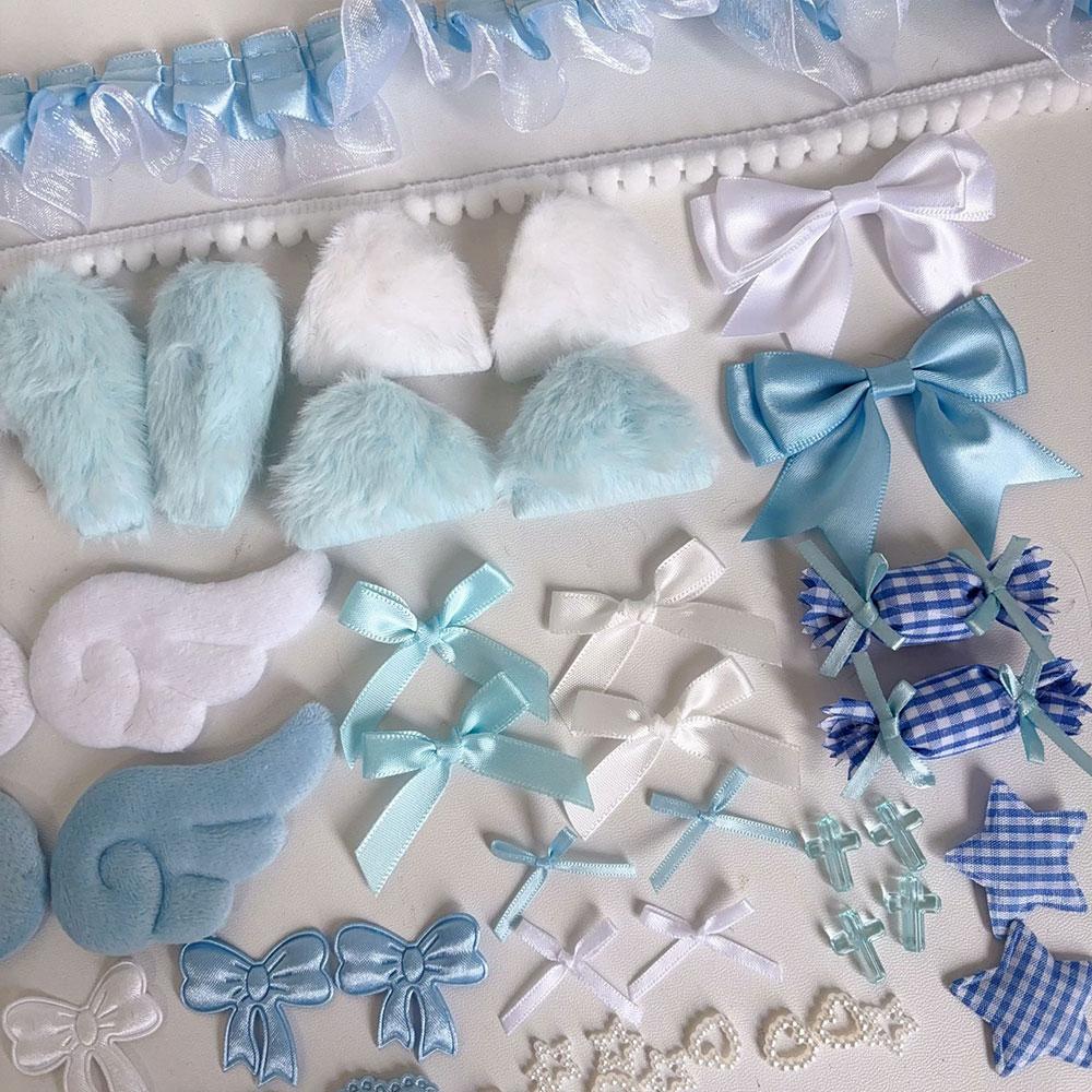 Gekräuselte Satin-Plüsch-Ohren-Dekorations-Set DIY Handgemacht Ita?Tasche Dekoration Zubehör Set Fotokartenhalter Materialpaket Bastelbedarf