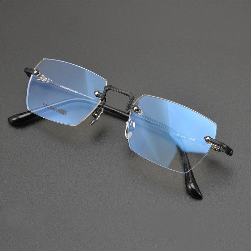 Rimless Pure Titanium Glasses Frame with Blue Light Blocking for Men & Women, Model CH5800