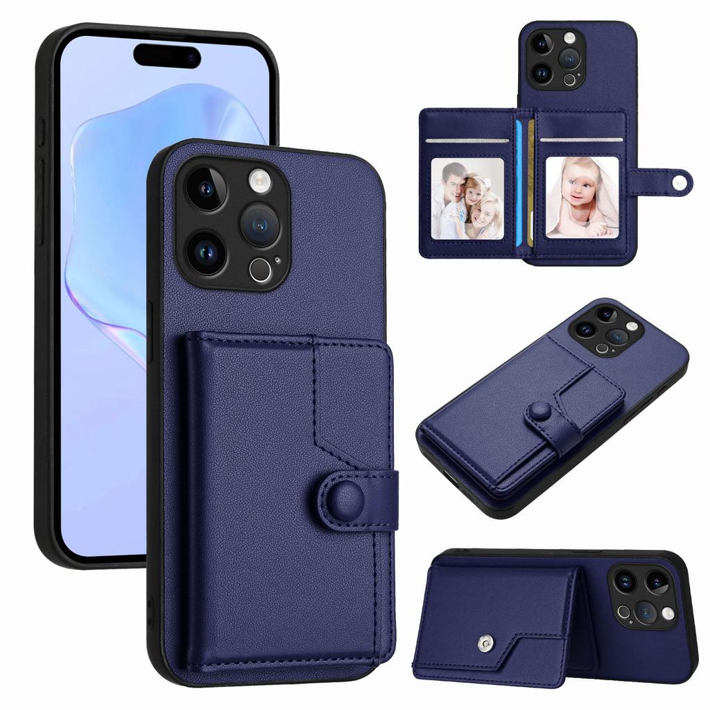 For iPhone 15 Pro Max Case RFID Blocking Card Holder Kickstand TPU + PU Leather Phone Back Cover