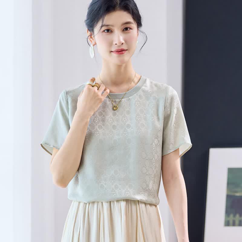19 Momme Silk Jacquard Round Neck Short Sleeve T-Shirt