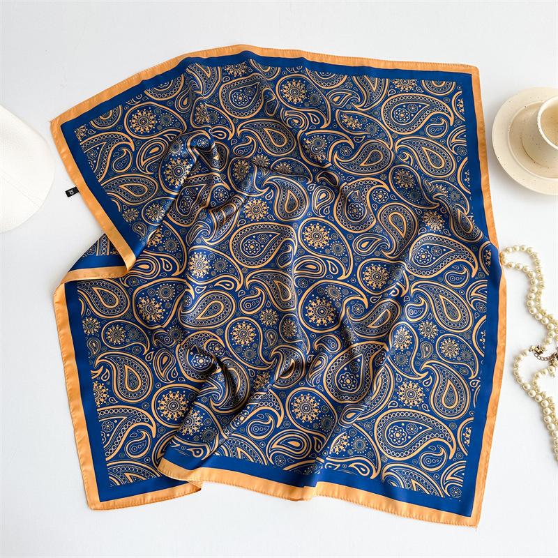 Summer new simple pattern printing silk scarf simulation silk scarf 71cm small square scarf sun protection professional scarf women
