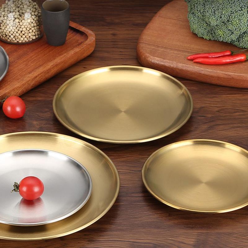 Farfurie de masă din oțel inoxidabil, tavă pentru camping și picnic, rezistentă la murdărie, veselă pentru bucătărie, bar, masă, farfurie pentru fructe, gustări, tort, accesorii de bucătărie