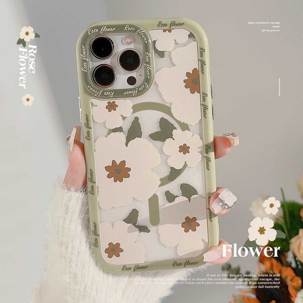 

Oil Painting Flowers for IPhone16 Mobile Phone Case Magnetic Art for IPhone13 Acrylic 14 for Apple 15 11 6.1