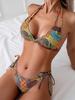 2026 European & American Women's Print Sexy Backless Double Tie Bikini Swimsuit