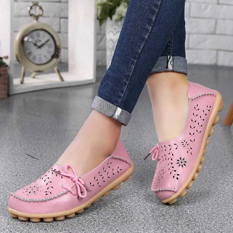 Fashion Sizes 34-44 Genuine Leather Flat Shoes Women Fashion Casual Nurse Shoes Hollow Soft Sole Non Slip Women's Shoes  Zapatos Mujer