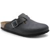 Chodaki femininas/masculinas Birkenstock Boston Black couro oleado chinelos narrow estreitos (0059463)