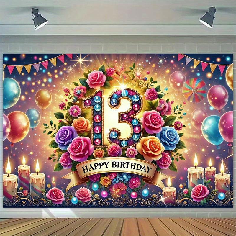 1 Stück, Alles Gute zum 13. Geburtstag, Fotohintergrund aus Polyesterfaser, Festival-Party- und Geburtstagsdekorationsartikel