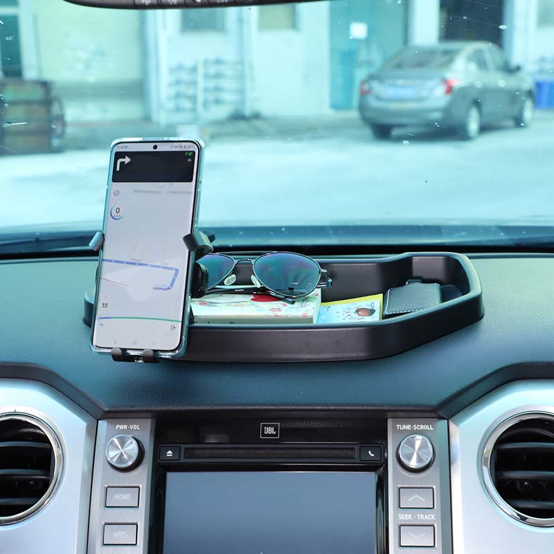 ABS Black Car Dashboard Phone Holder Storage Box Phone Holder Tray For Toyota Tundra 2014-2026 Car Accessories