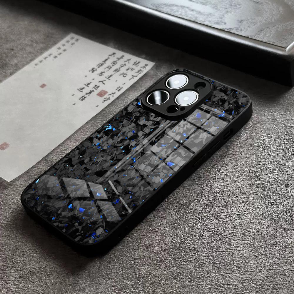 TPU kryt na telefon z uhlíkových vláken a kovaných uhlíkových vláken pro iPhone 16 Pro Max 15 Plus 14 Pro 12 11 13 Mini X XR XS Max 8 Plus SE Skleněný kryt