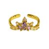Retro Exquisite Temperament Maple Leaf Purple Zircon Flash Diamond Ring Women'S Light Luxury Stacked Personalized Ring