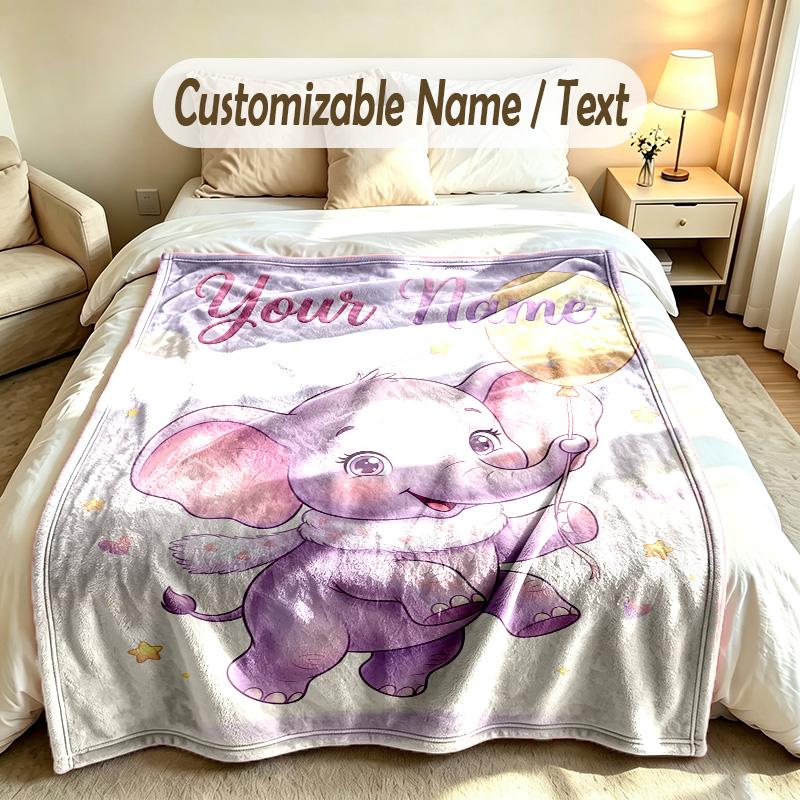 Olifant Thema Zachte Deken Gepersonaliseerd Aangepaste Naam Tekst Print Warme Deken Huis Sofa Slaapkamer Decor