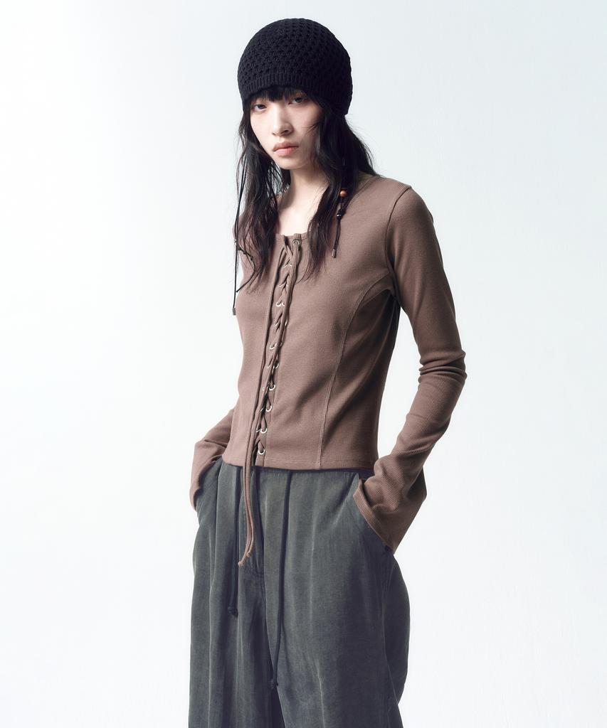 INSILENCE WOMEN Lace-Up Long Sleeve Brown