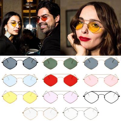 Metal Unisex Sunglasses Wild Retro Ocean Glasses Diamond Sunglasses Polygonal Eyeglasses Double Beam Fashion Women Men  Unique