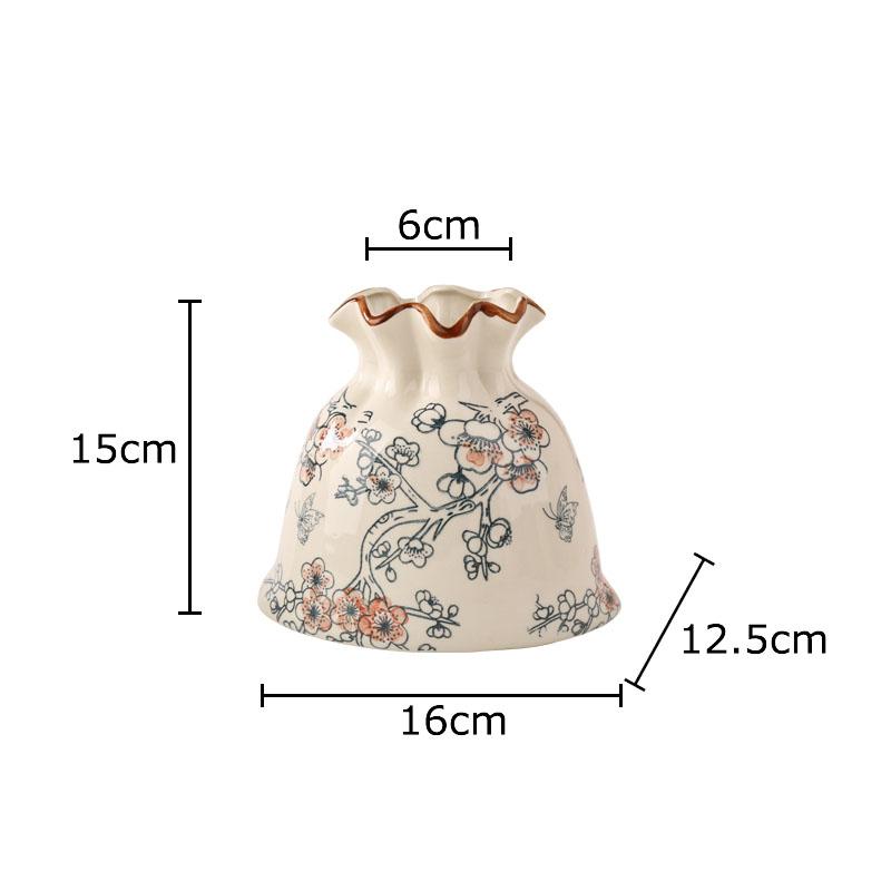 Vintage Floral Texture Ceramic Vase Table Decoration Flower Arrangement Creative Bag Shape Flowers Vases Room Aesthetic Decor