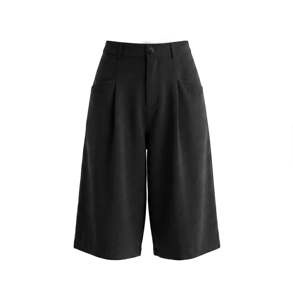 Mens Loose Straight Pleated Cropped Casual Pants Imitation Linen Draping Texture