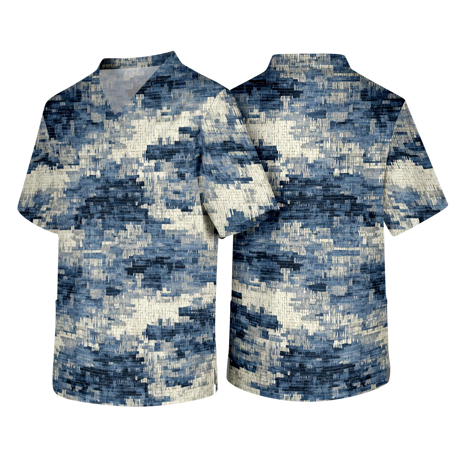 

Men s V Neck Short Sleeve Textured Print Pocket Scrub Top Lightweight Breathable Fabric Medical Uniform Shirt for Healthcare Professionals XXXXXL синий