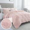 Full/Queen Baby Pink Rose Blush Comforter Set - Ruched 3D Floral Pintuck Bedding Set - 3 Pieces Bed Linen, 1 Comforter
