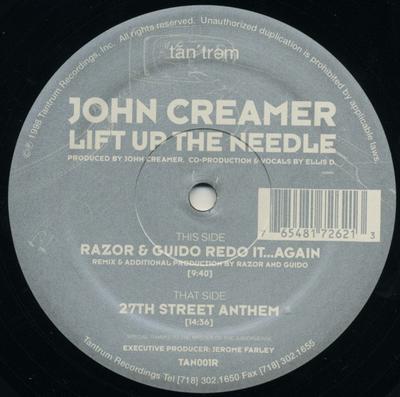 12inch Record JOHN CREAMER - Lift Up The Needle TAN001R Tantrum Recordi 1998 US Dance & Electronica Used