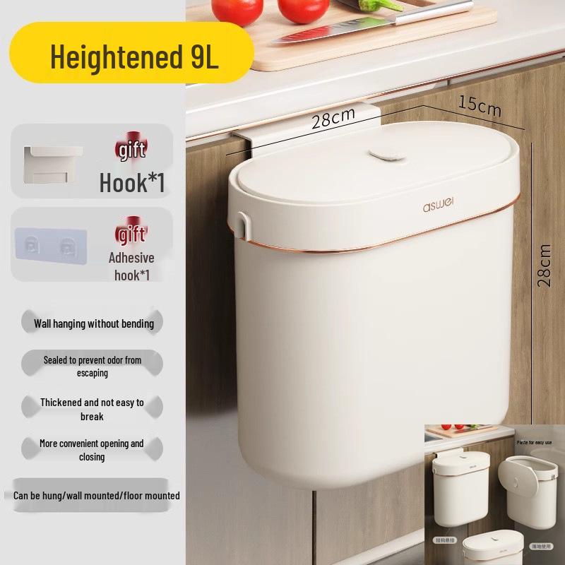 Wall-Mounted Kitchen & Bathroom Trash Can with Lid - Slim Waste Basket for Tight Spaces