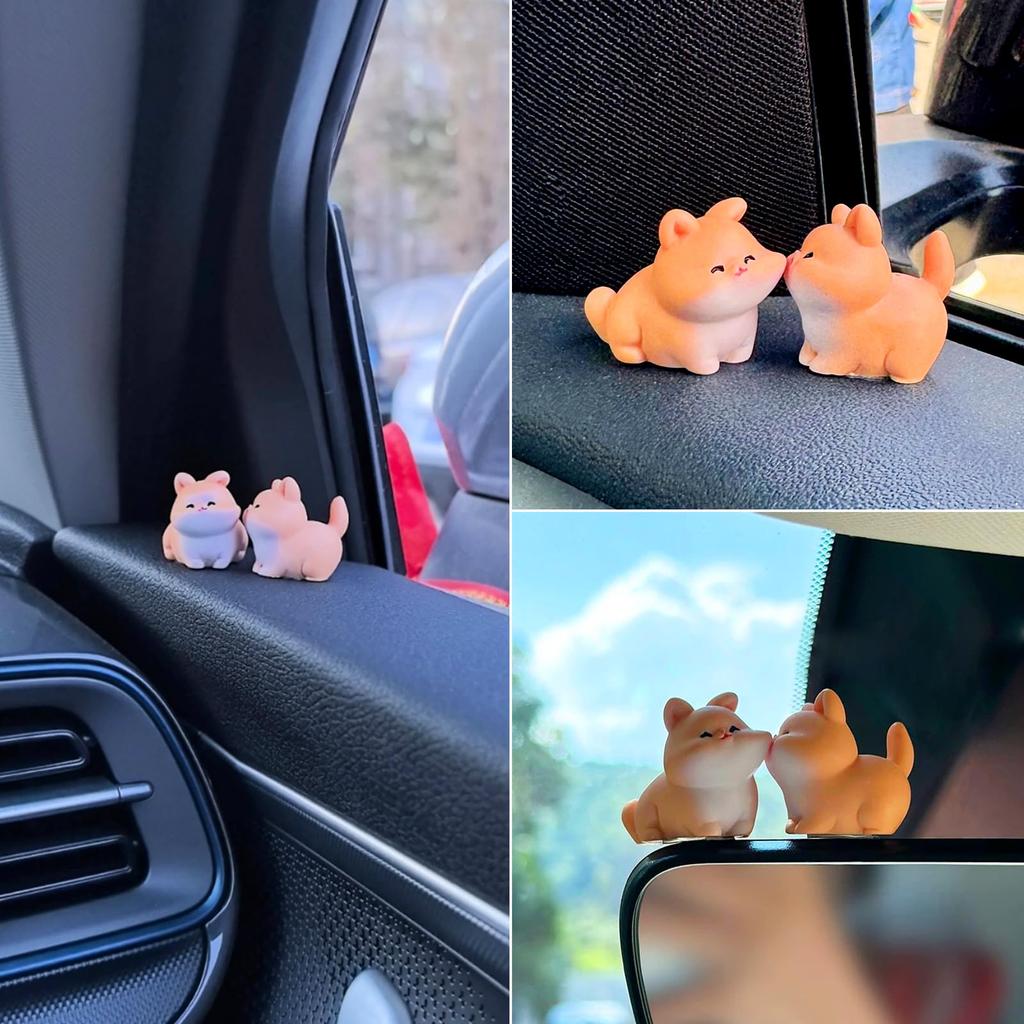 Cute Kiss Face Animal Car Dashboard Decoration, Funny Micro Landscape Car Interior Rear Mirror