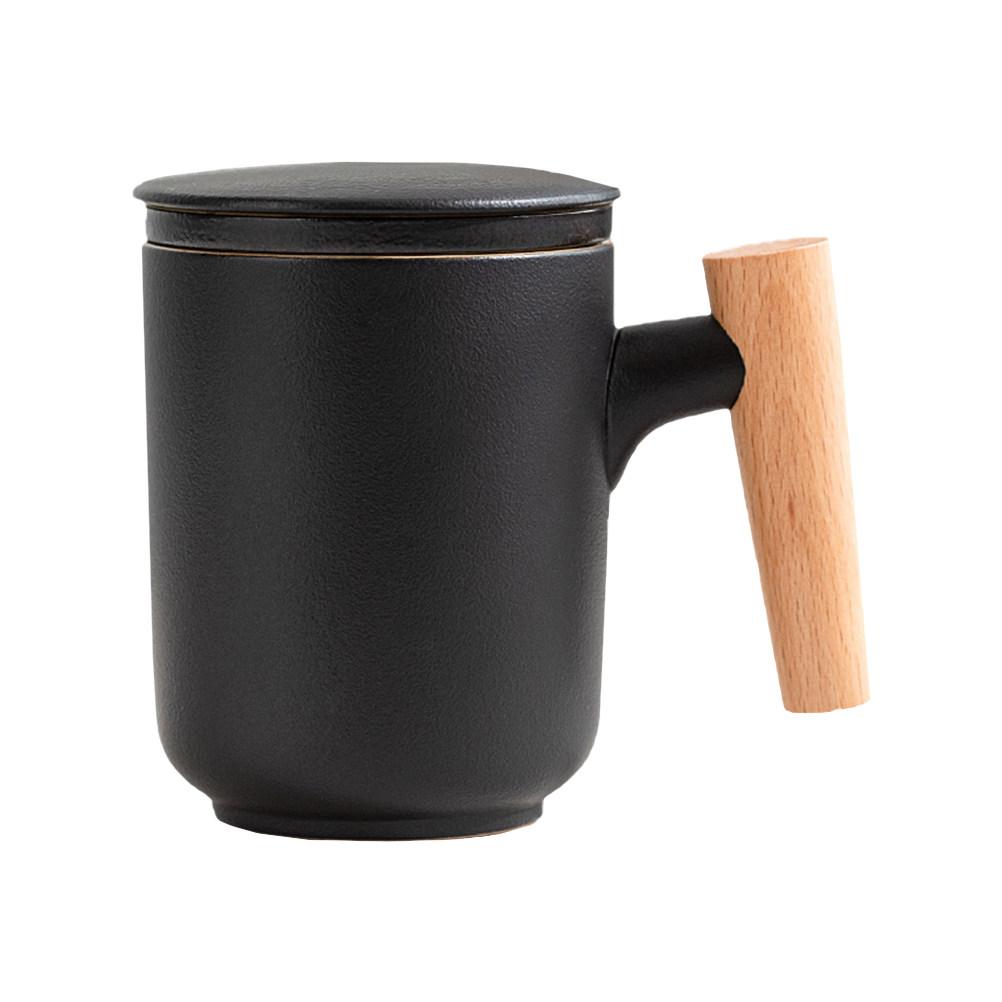 1Set Tea Separation Cup Wooden Handle Delicate Practical Office Travel Workout Gift Tea Water Bottle Ceramic Cup