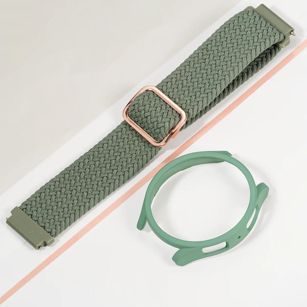 Nylon Band+Case for Samsung Galaxy Watch 7 6 5 4 40/44mm Strap Braided Bracelet PC Bumper Protector Cover SmartWatch Accessories