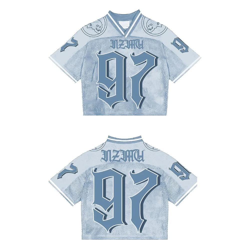 RogueWave Y2K T Shirt American Fashionable Breathable Splicing Loose Football Jersey Streetwear Casual Breathable Unisex Short Sleeve Top