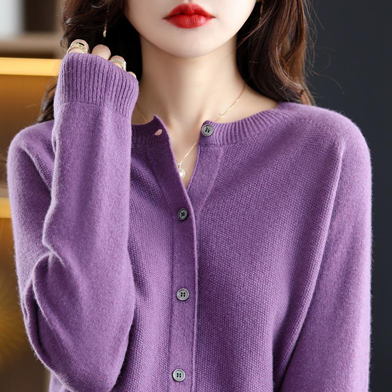 Women's Plus Size Wool Cashmere Cardigan - Cozy Autumn/Winter Knitwear Sweater