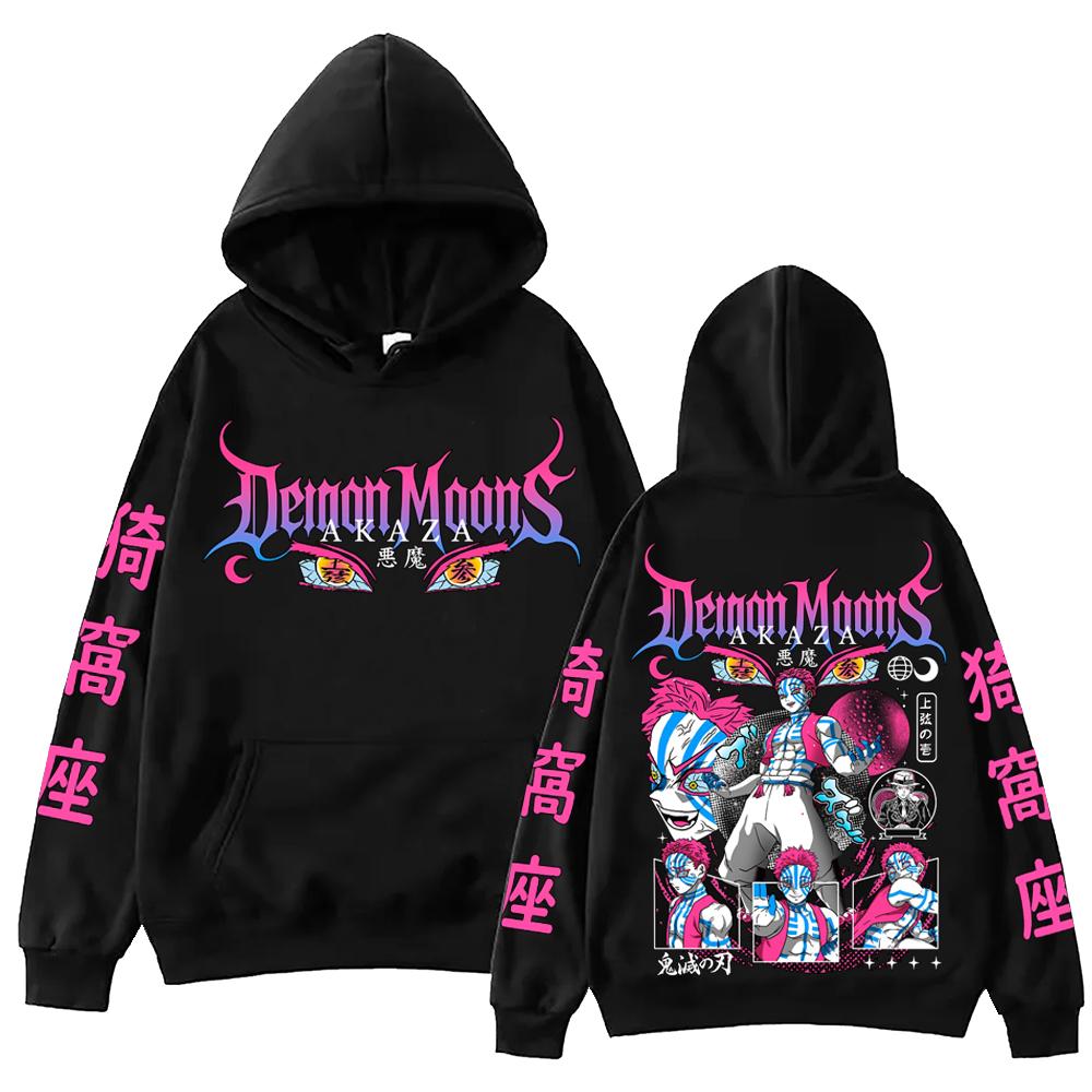 Demon-Slayer Upper Ranks Akaza Anime Hoodie Harajuku Hip Hop Pullover Tops Sweatshirt Gift