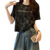Women's 2025 Summer Retro Tie-Dye Loose Fit Letter Print Tee