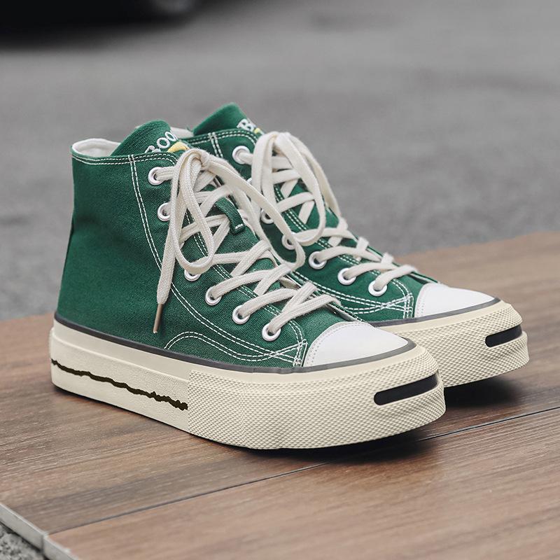 

AFANTING simple style new open smile high-top canvas shoes thick sole height increase wear casual shoes X 44 зелений