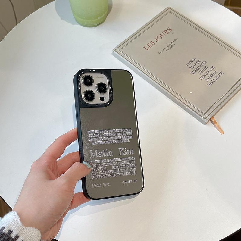 "Korean Denim Drop-Proof Case for Apple iPhone 12-16 Pro Max, Trendy Mirror Design."