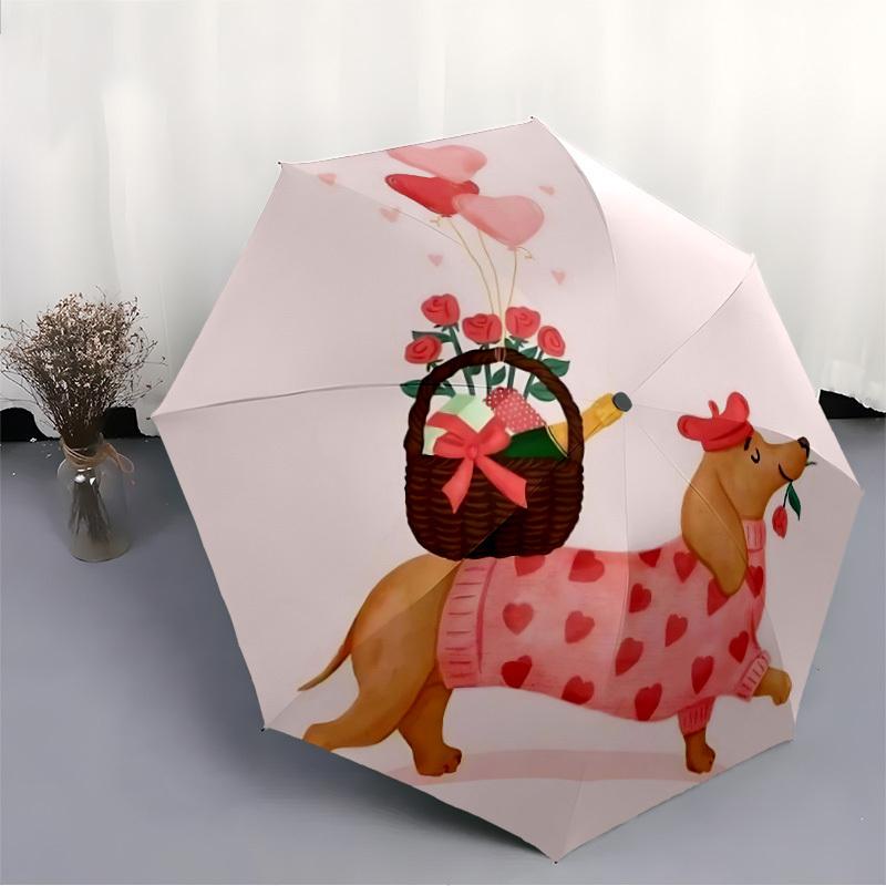 1pc Romantic Dog Automatic Folding Umbrella - Windproof Compact Travel Umbrella with Auto Open/Close, 8-Rib Heavy