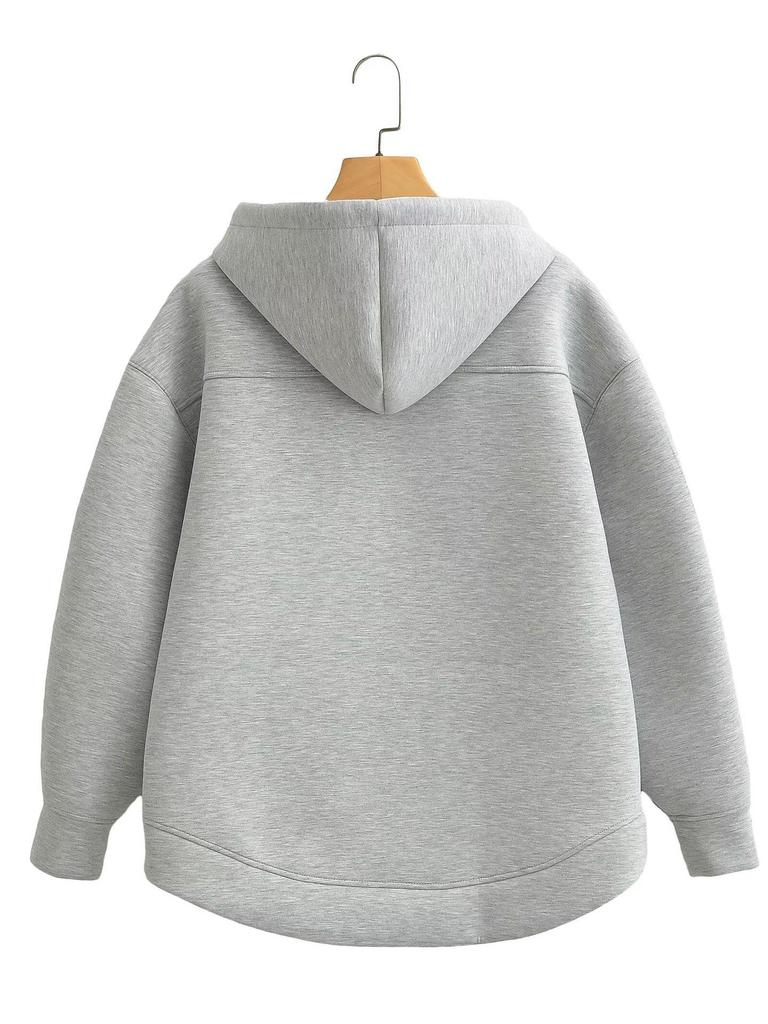 Women's Loose Hooded Zipper Sweatshirt Jacket - Solid Color, Long Sleeve, Casual Fashion for Spring & Autumn